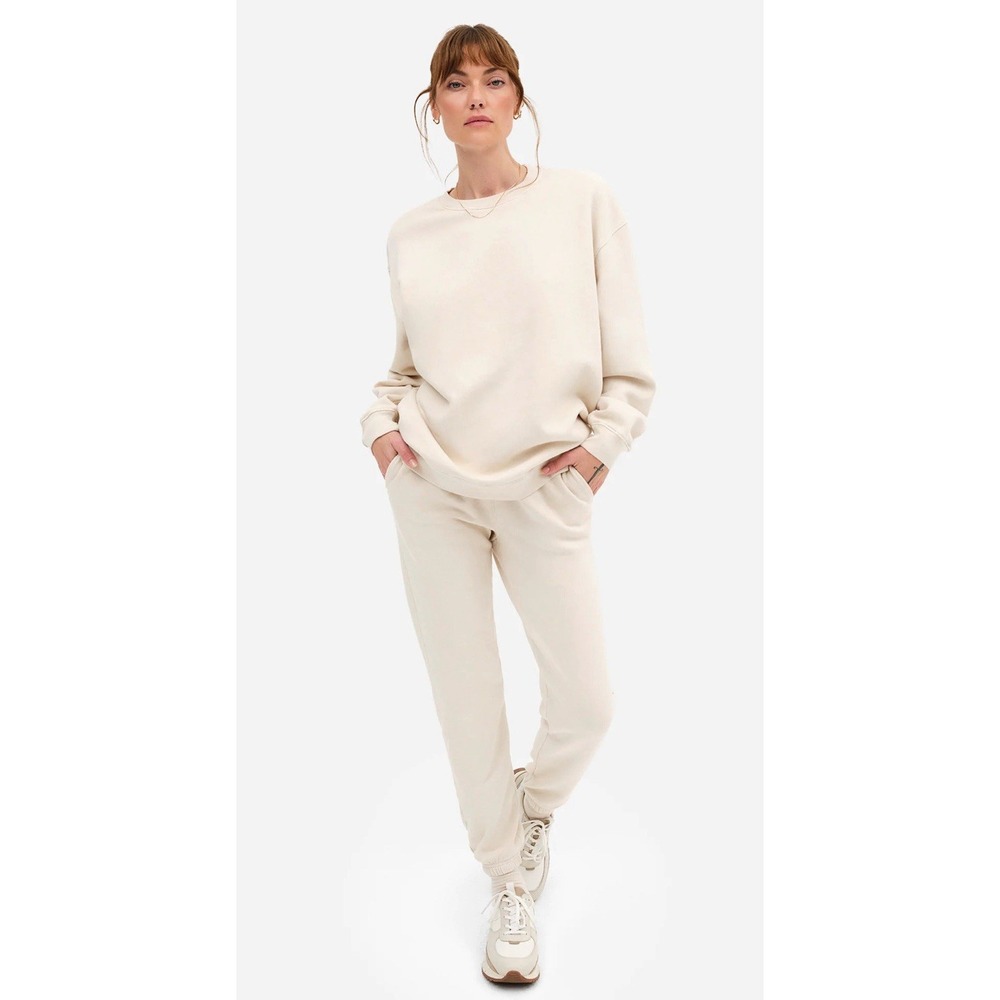 Mate The Label Oversized Organic Cotton Crewneck Embroidered Small Lounge Cream - Picture 10 of 13
